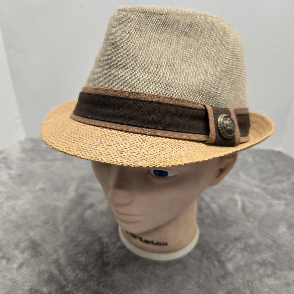 Westend Mens Tan Brown Linen Blend Straw Fedora Hat L/XL RN 105433
